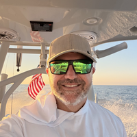 Jeremy Williams at the helm of his centre console off the Gulf Coast of Florida